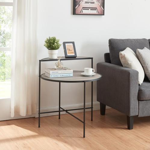 [en.casa] Bijzettafel Fyresdal 68xØ62 cm zwart en eikenkleur, Huis en Inrichting, Tafels | Bijzettafels, Nieuw, Verzenden