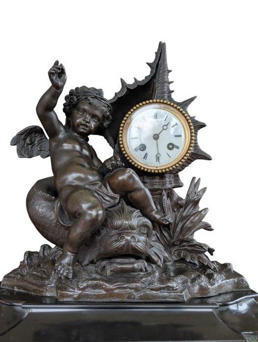 Klok - Marmer, Zinklegering - 1850-1900, Antiek en Kunst, Antiek | Klokken