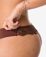 HEMA Damesstring micro met kant donkerbruin 3+1 gratis, Verzenden