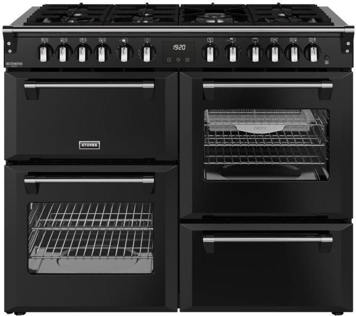 Stoves Richmond 110 DF DX gas fornuis - zwart - 110 cm. bree, Witgoed en Apparatuur, Fornuizen, 60 cm of meer, Vrijstaand, 5 kookzones of meer