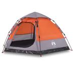 Kampeertent 4-persoons snelontgrendeling grijs en oranje, Caravans en Kamperen, Kampeeraccessoires, Verzenden, Nieuw