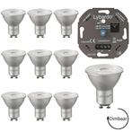 10 LED GU10 spot Lybardo | 7 watt 2700K + LED dimmer 3-175W, Huis en Inrichting, Lampen | Losse lampen, Nieuw, Bajonetsluiting