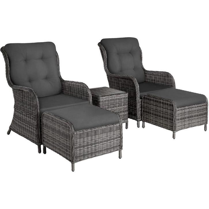 Wicker loungeset Benissa 2+2 met aluminium frame - grijsgevl, Tuin en Terras, Tuinsets en Loungesets, Verzenden
