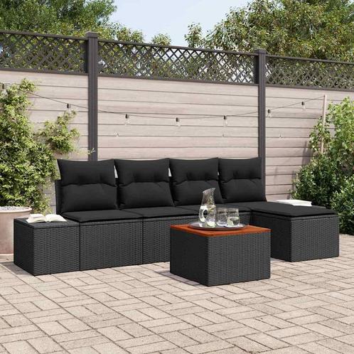 vidaXL Tuin Sofa Set 6 pcs Zwart, Tuin en Terras, Tuinsets en Loungesets, Nieuw, Rotan, Verzenden