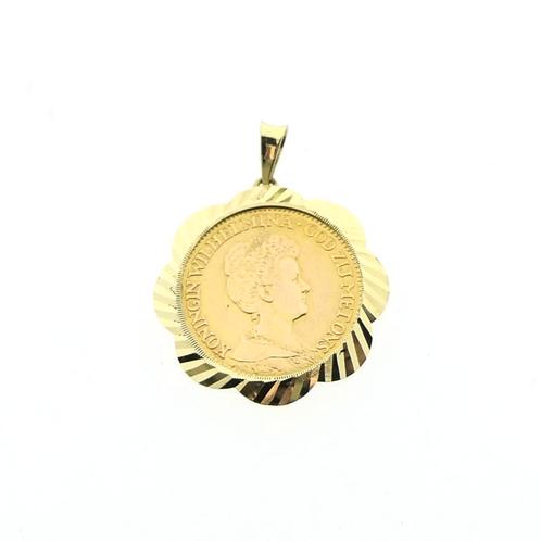 Gouden hanger van 10 gulden munt Koningin Wilhelmina 1913, Sieraden, Tassen en Uiterlijk, Bedels, Gebruikt, Overige merken, Goud