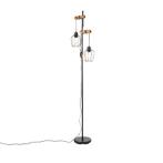 Landelijke vloerlamp zwart met hout 2-lichts - Stronk, Nieuw, Overige materialen, Landelijk, 150 tot 200 cm