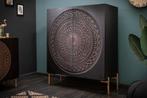 Massief dressoir MANDALA 120cm mangohout zwart gouden poten, Nieuw, Ophalen of Verzenden