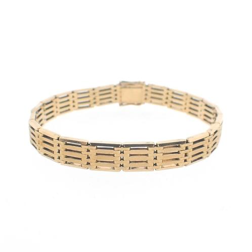 Gouden fantasie schakel armband; Heren | 20 cm, Sieraden, Tassen en Uiterlijk, Armbanden, Overige kleuren, Gebruikt, Goud, Ophalen of Verzenden