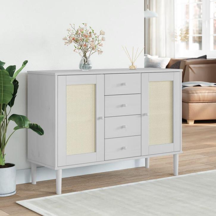 vidaXL Dressoir SENJA rattan-look 112x40x80 cm massief, Huis en Inrichting, Kasten | Dressoirs, 25 tot 50 cm, Nieuw, 100 tot 150 cm