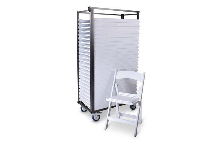 Supercombi | 26x Wedding chair Wit + trolley, Huis en Inrichting, Stoelen, Nieuw, Kunststof, Ophalen of Verzenden