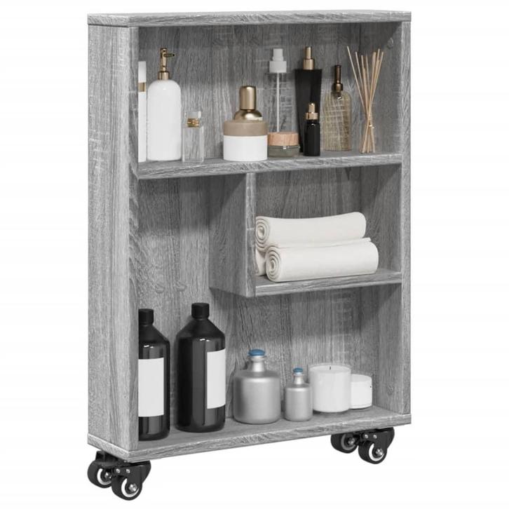 vidaXL Opbergtrolley smal 48x13x68 cm bewerkt hout grijs, Huis en Inrichting, Kasten | Boekenkasten, Nieuw, Overige houtsoorten