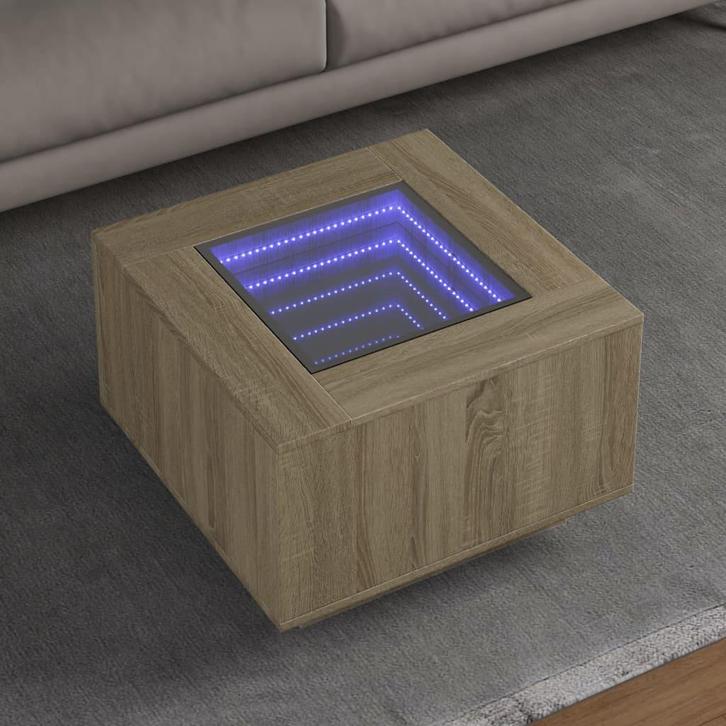 vidaXL Salontafel met LED 60x60x40 cm bewerkt hout sonoma, Huis en Inrichting, Tafels | Salontafels, 50 tot 100 cm, Nieuw, Overige houtsoorten