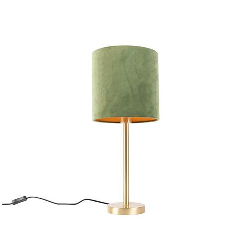 Botanische tafellamp messing met groene kap 25 cm - Simplo, Huis en Inrichting, Lampen | Tafellampen, Nieuw, Overige materialen