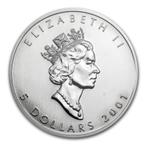 Canadian Maple Leaf 1 oz 2001 (398.563 oplage), Postzegels en Munten, Zilver, Losse munt, Verzenden, Noord-Amerika