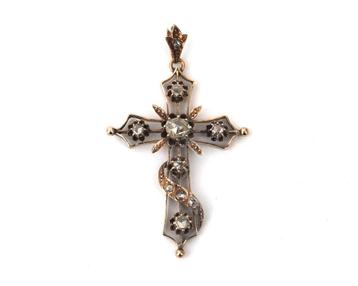 Een 14 krt. geelgouden hanger met roosgeslepen diamant beschikbaar voor biedingen