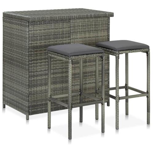 vidaXL 3-delige Barset poly rattan grijs, Huis en Inrichting, Complete eetkamers, Nieuw, Verzenden