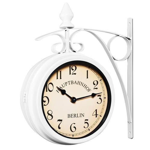 Stationsklok Retro Wit Tweezijdig (Wandklokken, Interieur), Huis en Inrichting, Woonaccessoires | Klokken, Nieuw, Verzenden