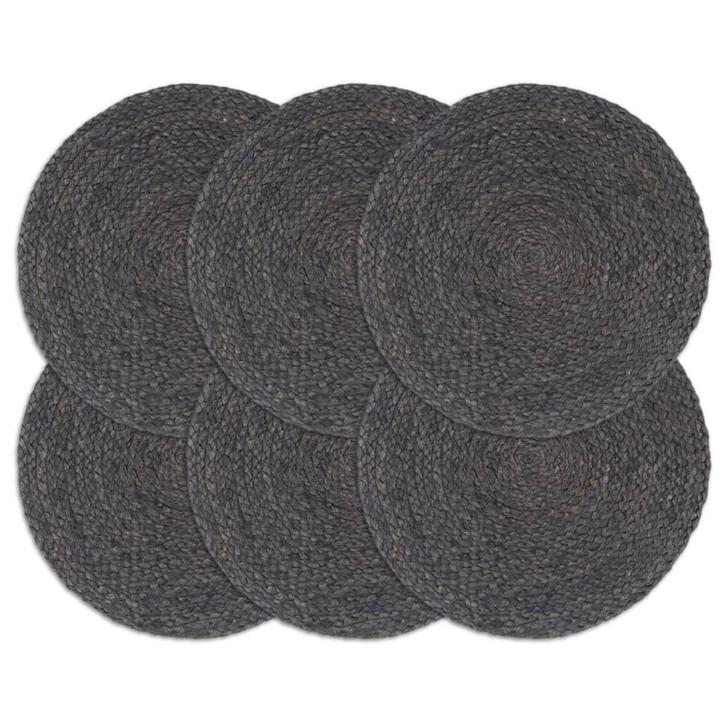 vidaXL Placemats 6 st rond 38 cm jute donkergrijs, Huis en Inrichting, Keuken | Textiel, Grijs, Nieuw, Verzenden