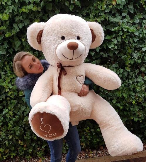 Grote grijze knuffelbeer 165cm - I Love You - Perfect Val..., Kinderen en Baby's, Speelgoed | Knuffels en Pluche, Nieuw, Ophalen of Verzenden