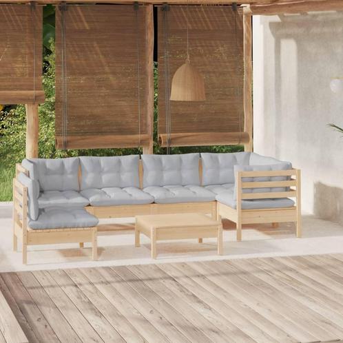 vidaXL 7-delige Loungeset met grijze kussens grenenhout, Tuin en Terras, Tuinsets en Loungesets, Loungeset, Nieuw, 7 zitplaatsen