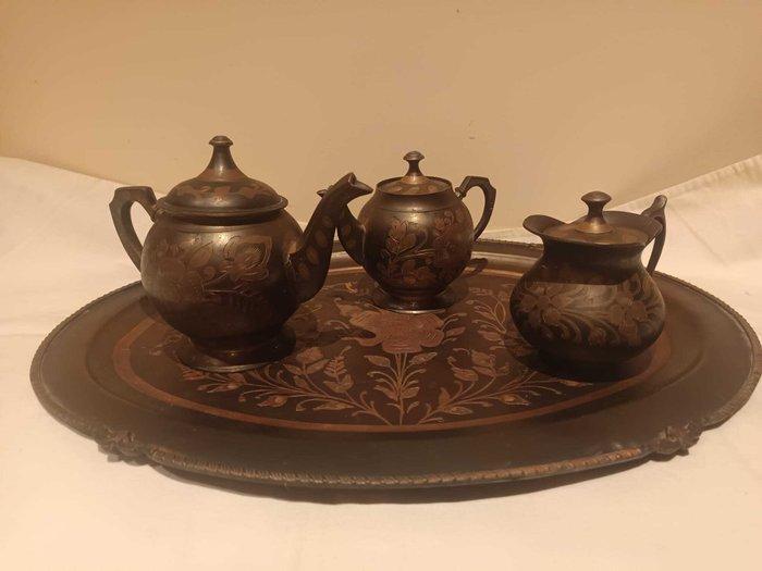Koffie- en theeservies (4) - Brons - Arabisch spel, Antiek en Kunst, Curiosa en Brocante