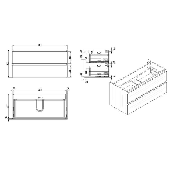 Wiesbaden Vision onderkast+2 laden 100x46 houtnerf grijs, Huis en Inrichting, Badkamer | Badkamermeubels, Ophalen of Verzenden