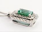 Ketting met hanger - 18 karaat Witgoud - 2.01ct. tw. Smaragd, Sieraden, Tassen en Uiterlijk, Antieke sieraden