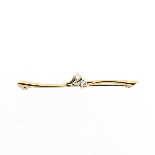 Gouden broche met diamanten | 0,08 ct. (smalle broche), Sieraden, Tassen en Uiterlijk, Broches, Overige kleuren, Gebruikt, Met edelsteen