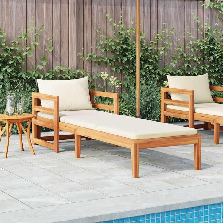 vidaXL Ligbed met crèmekleurige kussens massief acaciahout, Tuin en Terras, Tuinsets en Loungesets, Nieuw, Hardhout, Verzenden