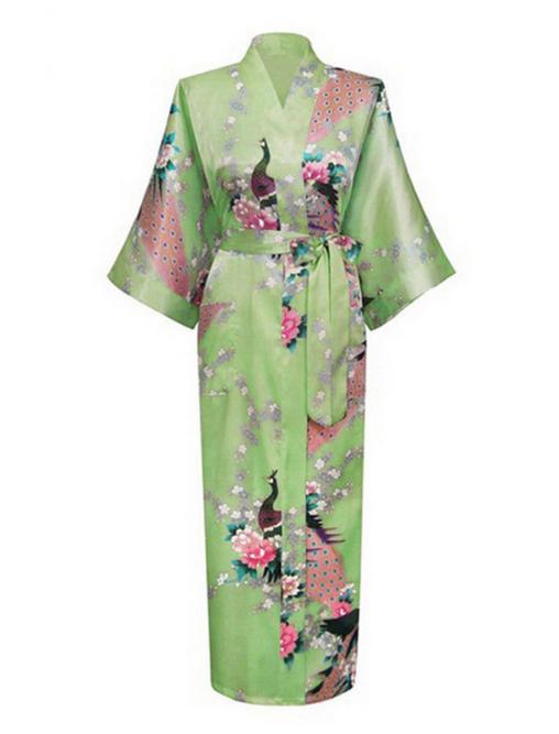 KIMU® Kimono Lichtgroen Satijn L-XL Ochtendjas Yukata Kamerj, Kleding | Dames, Carnavalskleding en Feestkleding, Nieuw, Maat 42/44 (L)
