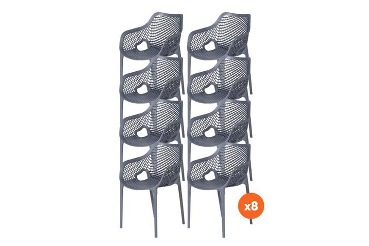 Set van 8 - Madino Air stapelbare stoel - Grijs, Tuin en Terras, Tuinsets en Loungesets, Nieuw, Overige materialen, Verzenden