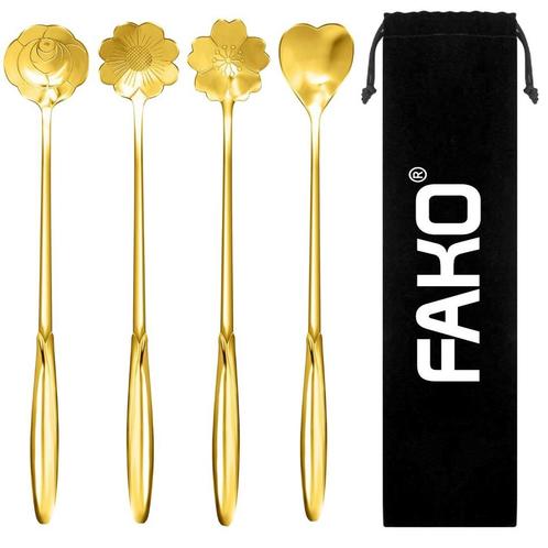 Fako Bijoux® - 4 Lange Lepels Bloem Motief - Latte Macchiato, Huis en Inrichting, Keuken | Bestek, Verzenden