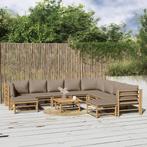 vidaXL 11-delige Loungeset met kussens bamboe taupe, Verzenden, Nieuw, Hout, Loungeset