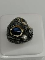 Ring - 18 karaat Geel goud, Staal Saffier - Diamant, Nieuw