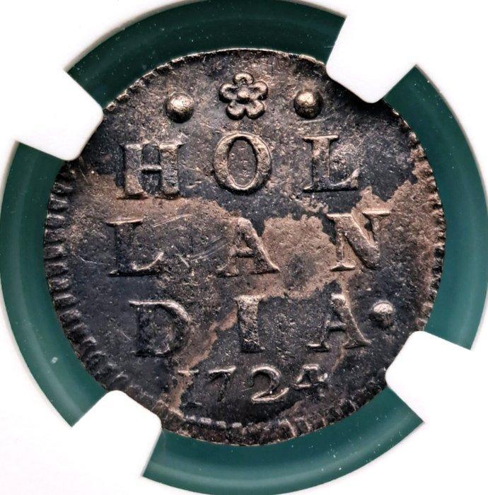 Nederland, Holland 2 stuivers 1724. VOC wrakschip Akerendam, Postzegels en Munten, Munten | Nederland