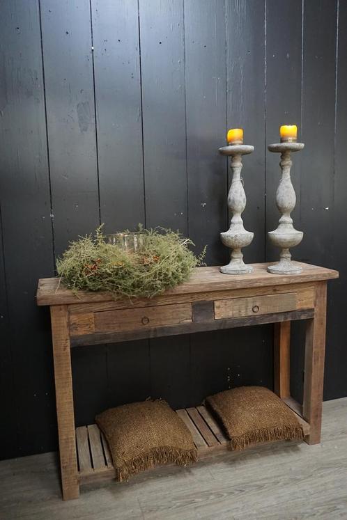 Sidetable Muurtafel Barrano Naturel L140 cm, Huis en Inrichting, Tafels | Sidetables, Nieuw, Verzenden