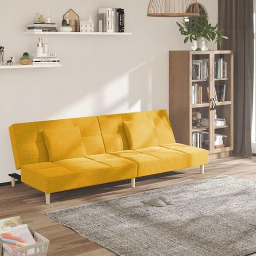 vidaXL Slaapbank 2-zits met 2 kussens stof geel, Huis en Inrichting, Banken | Bankstellen, Nieuw, Stof, Tweepersoons, Verzenden