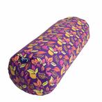Yoga Bolster Paars Rond Katoen - Floral Print - 59 x 21,5 cm, Sport en Fitness, Overige Sport en Fitness, Verzenden, Nieuw