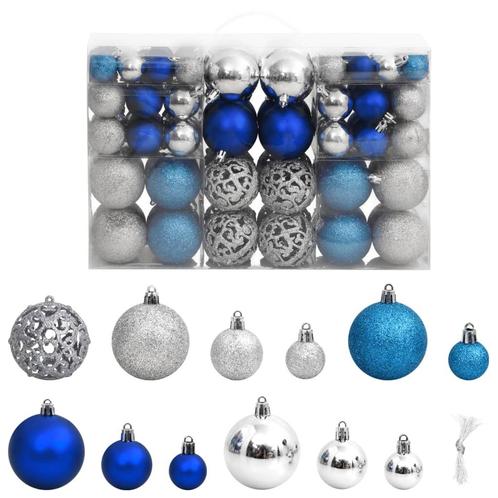 vidaXL Kerstballen 100 st 3/4/6 cm blauw en zilverkleurig, Diversen, Kerst, Nieuw, Verzenden