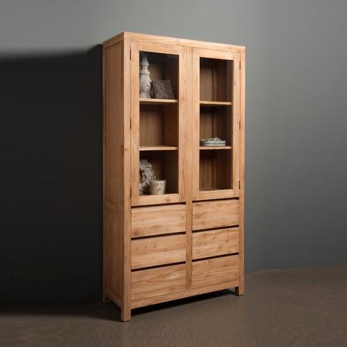*WOONWINKEL* Tower Living Corona Vitrinekast Teak 2 Deurs, Huis en Inrichting, Kasten | Wandmeubels, Nieuw, Verzenden