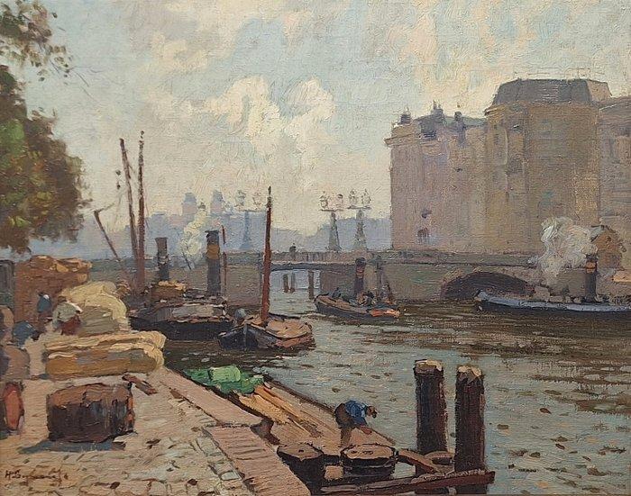 Herman Bogman jr. The Hague (1890-1975) - Bedrijvigheid aan, Antiek en Kunst, Kunst | Schilderijen | Klassiek