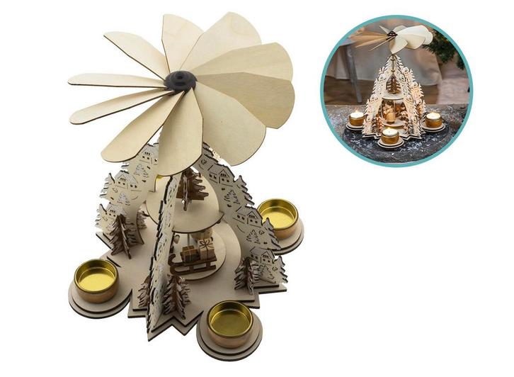 Houten Kerstpiramide met waxinelichthouders 22,5 x 22,5 x, Huis en Inrichting, Lampen | Overige, Nieuw, Verzenden