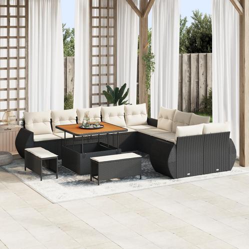 vidaXL 13-delige tuinsofaset met kussens in zwart poly, Tuin en Terras, Tuinsets en Loungesets, Nieuw, Verzenden