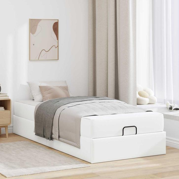 vidaXL Bedframe met matras met matras 2 pcs Wit PVC, Huis en Inrichting, Slaapkamer | Bedden, Wit, Nieuw, Verzenden