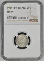 Koningin Wilhelmina 25 cent 1902 MS62 NGC gecertificeerd, Zilver, Losse munt, Verzenden