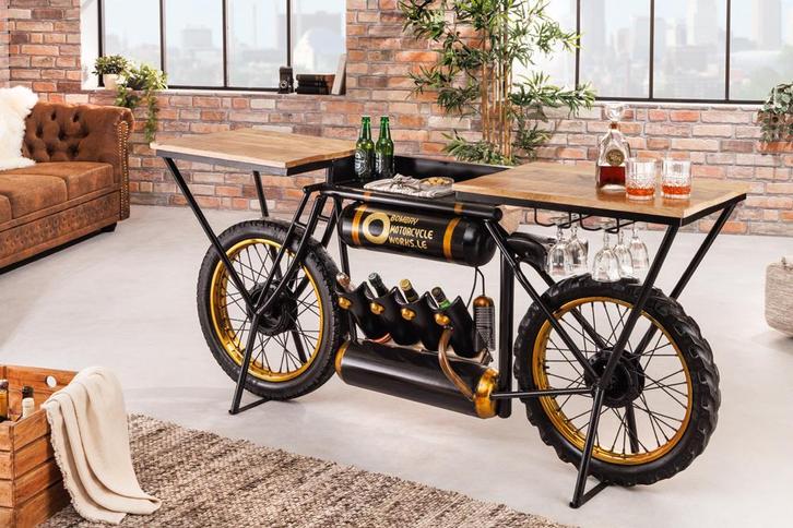 industrieele console MOTORCYCLE 185cm mangohout zwart, Huis en Inrichting, Tafels | Sidetables, Ophalen of Verzenden