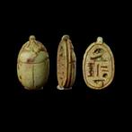 Oude Egypte, Nieuwe rijk Speksteen Scarab, Pendant, Zonnegod