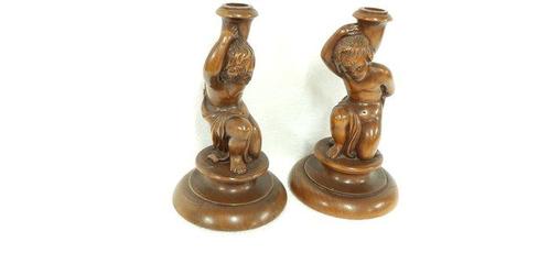 Kaarsenhouder (2) - Hout - Koppeling van kandelaars met, Antiek en Kunst, Kunst | Niet-Westerse kunst