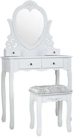 Stijlvolle witte kaptafel met hartspiegel en krukje - 4 l..., Huis en Inrichting, Ophalen of Verzenden, Nieuw