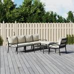 vidaXL 7-delige Loungeset met kussens staal zandkleurig, Verzenden, Nieuw, Rvs, Loungeset